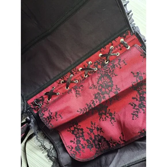 Gothic Red & Black Lace Off-Shoulder Corset Top Bell Sleeves Bustier Blouse 7XL - Picture 11 of 12